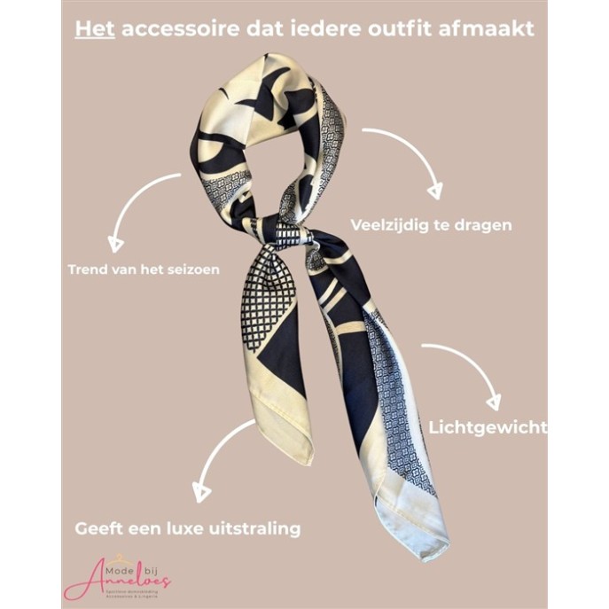 Dames sjaal korte hals sjaaltjes 539 blauw patroon 